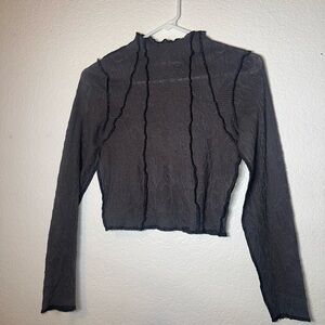 Kimchi Blue Charcoal Sheer Mesh Mock Neck Top with Exposed Seams